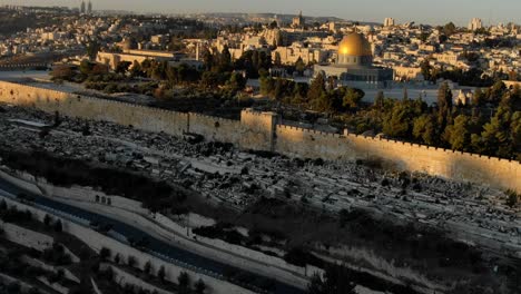 drone flying over dome of the rock in jerusalem israel aerial 4k footage biblical story