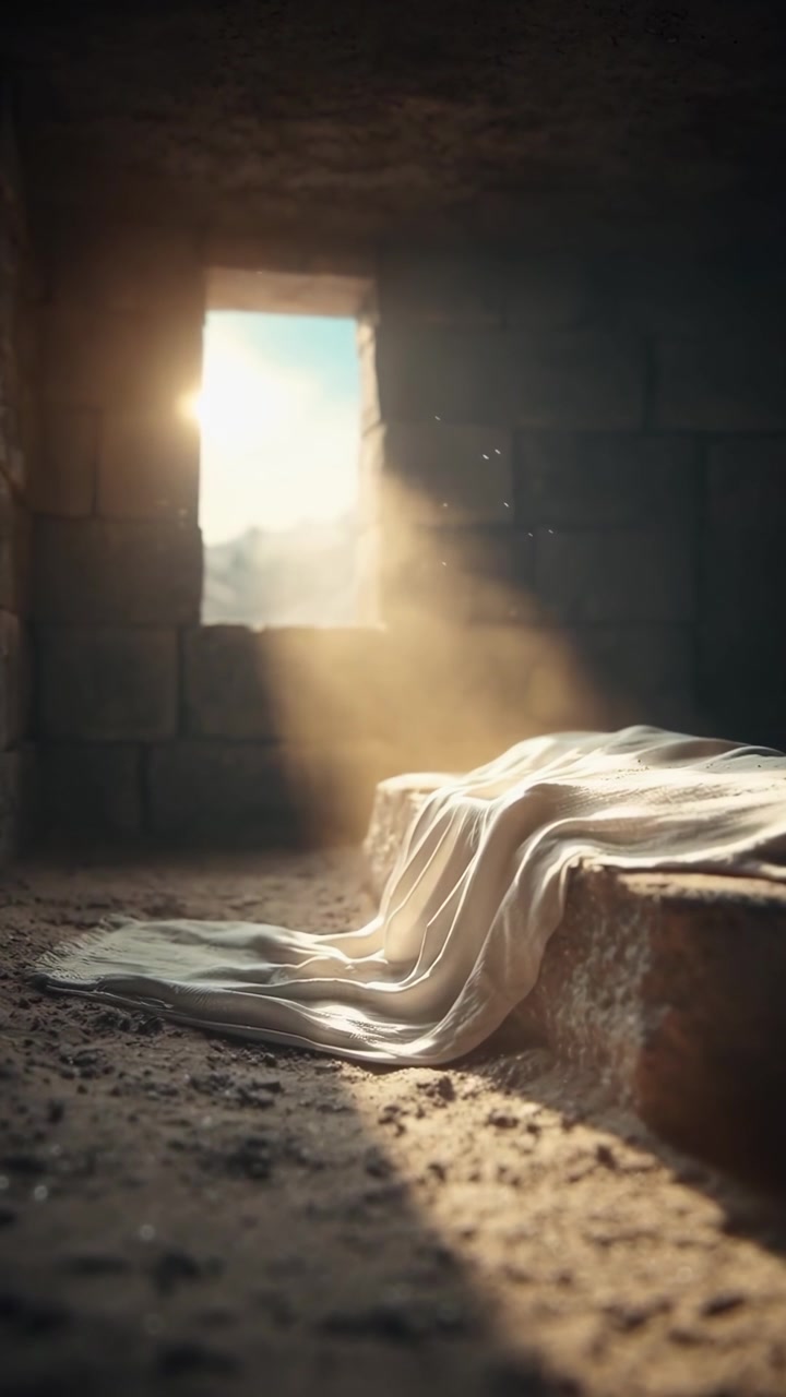 Sunlight Illuminating Empty Tomb with Linen Cloths