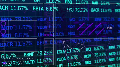 Animation-Der-Finanzdatenverarbeitung-über-Raster-Auf-Dunklem-Hintergrund