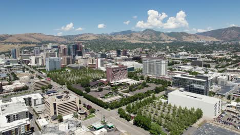 beautiful salt lake city landscape on sunny utah summer day, aerial panorama