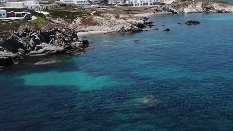 mykonos, grecia, agua azul, con, arrecife, aéreo, dron