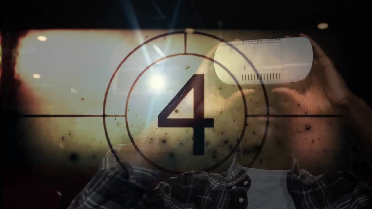 10-0 카운트다운과 가상현실 헤드 ⁇  4k를 사용하는 사람