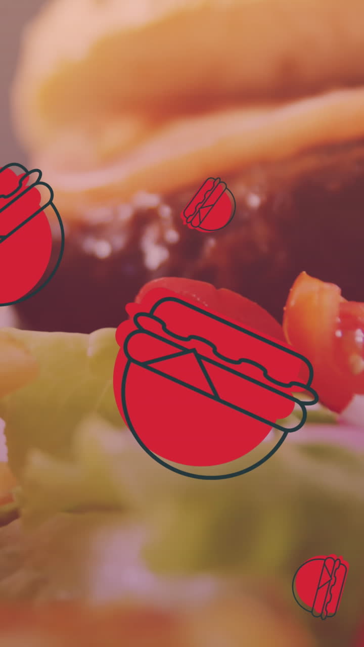 animación de hamburguesas flotando sobre la comida rápida