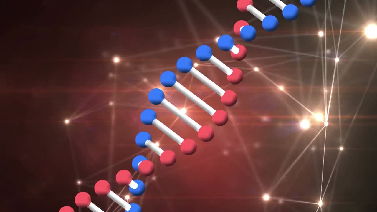데이터 처리 및 연결 네트워크와 함께 dna 가닥 회전의 애니메이션