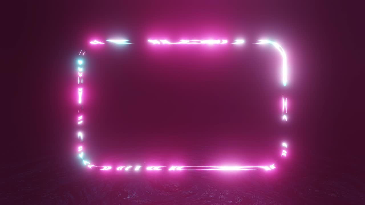luz de neón abstracta rectángulo redondeado. aparecen y desaparecen bola de discoteca. bucle ultravioleta abstracto fondo 4k.