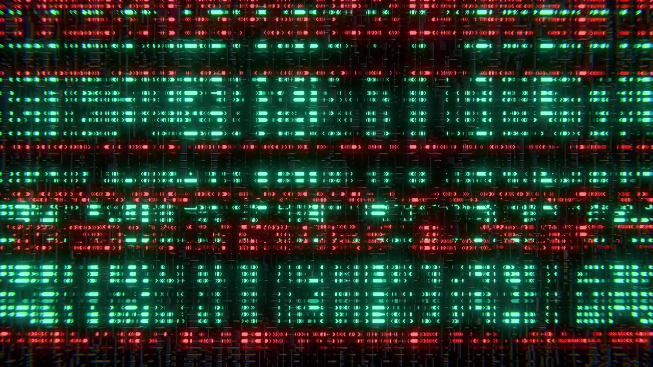 Futuristic digital data stream with glowing cyan and red lights