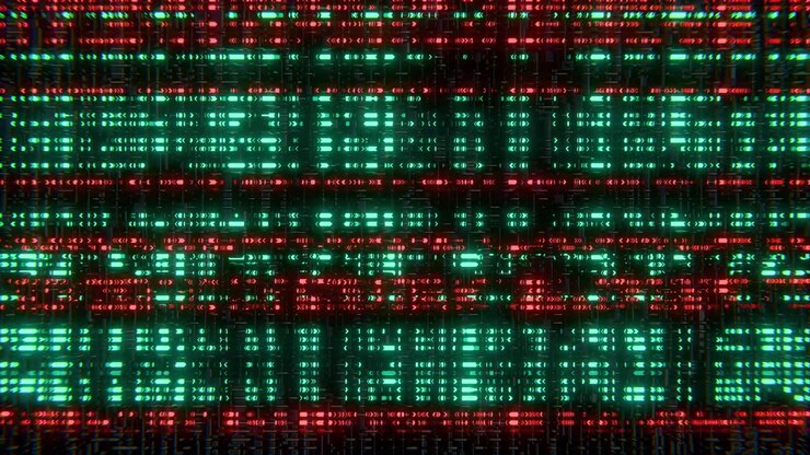 Futuristic digital data stream with glowing cyan and red lights