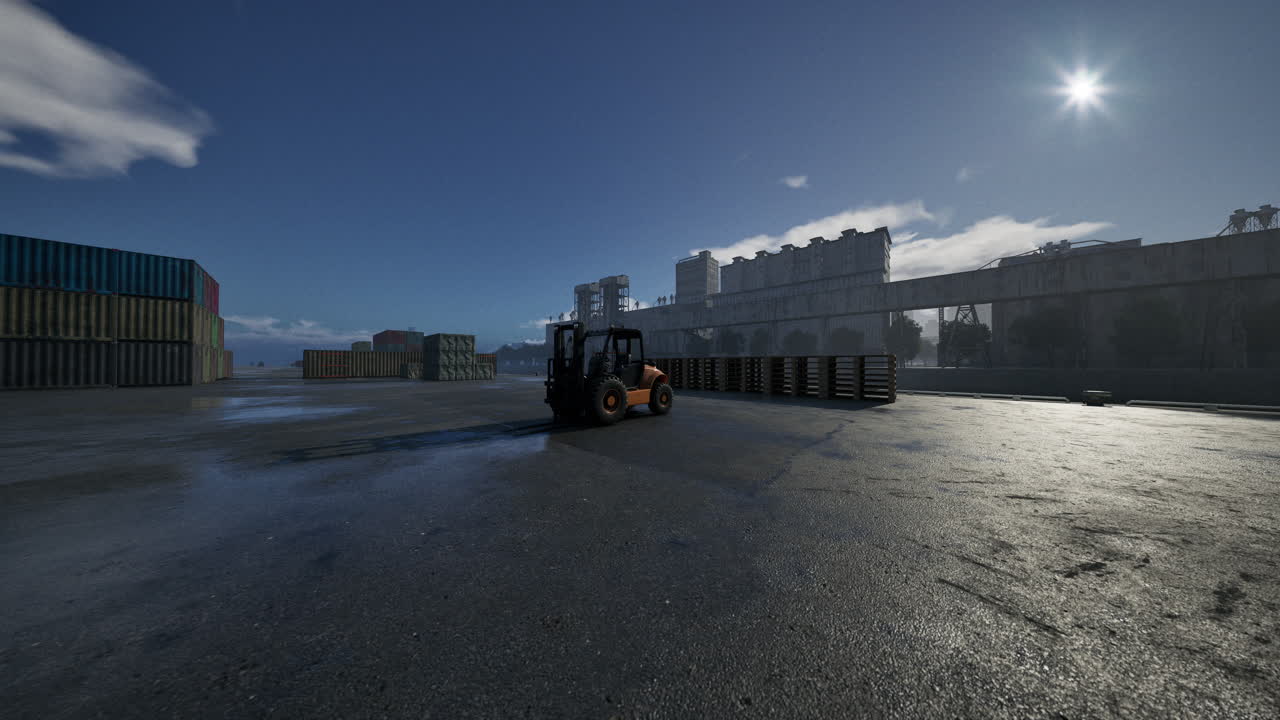 elevador de horquilla en el astillero industrial