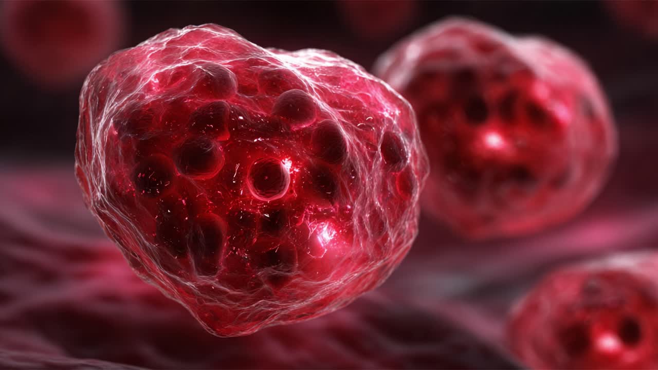 Microscopic View of Red Blood Cells: Intricate Structure and Functionality of Blood Components in a Detailed Visualization