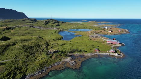 Fredvang-Small-Fishing-Village-at-Lofoten-Islands-in-Norway---Aerial-Circling