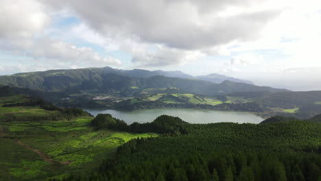 Vista-Aérea-Sobre-El-Hermoso-Lago-Y-El-Hermoso-Bosque-Cerca-De-Castelo-Branco