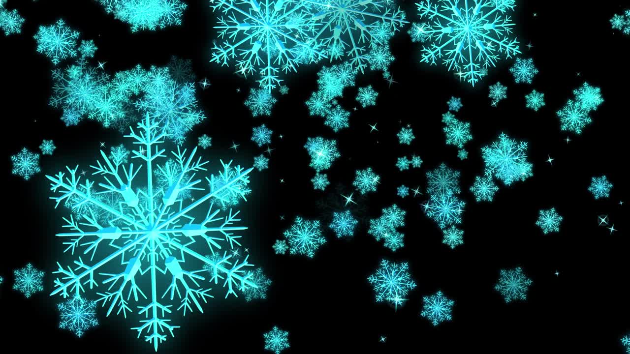 겨울에 눈의 파란 크리스탈 검은 배경 [루프]