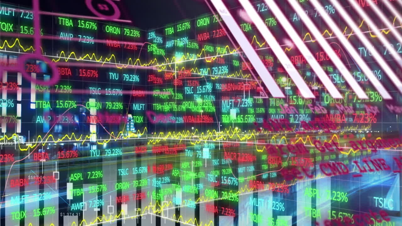 도시 풍경에 대한 통계 및 금융 데이터 처리의 애니메이션