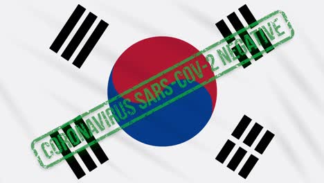 corea del sur ondeando una bandera con un sello verde de libertad del coronavirus, bucle