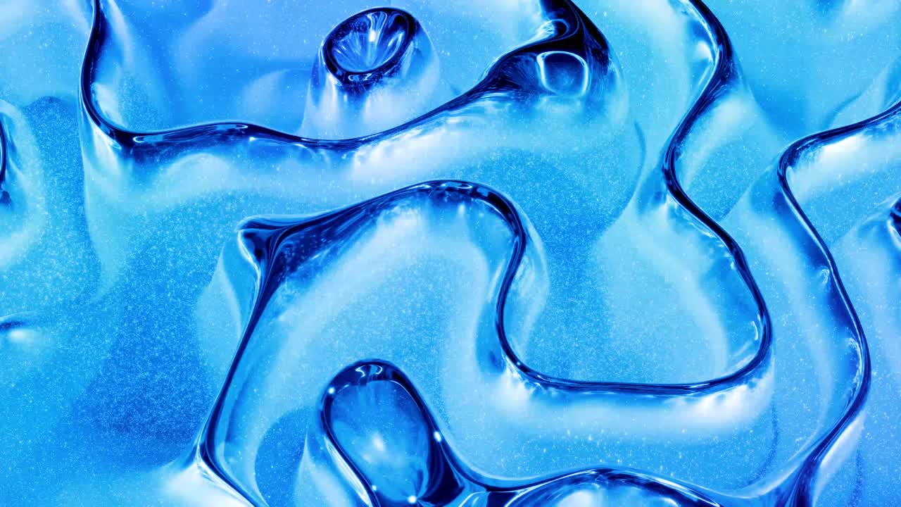 Looped abstract liquid background with wavy sparkling pattern on shiny glossy surface. Viscous blue fluid like surface of foil or brilliant glass. Beautiful creative festive backdrop. Simple bright BG