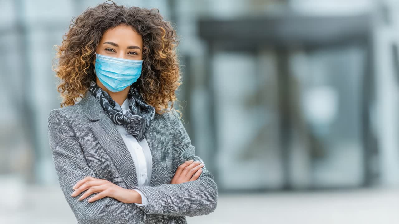 Confident Businesswoman Wearing a Mask: Empowering Presence and Professionalism in a Modern Workplace Setting