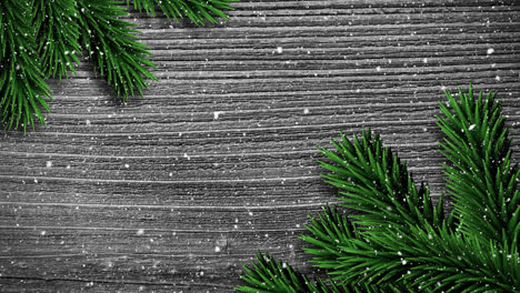 composición de video con nieve sobre marco de pino en madera