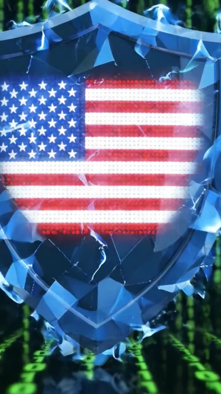A Symbol of Cybersecurity: Shielding American Interests from Digital Threats Represented Against a Matrix of Binary Code