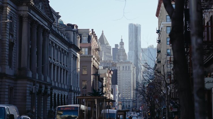 Scena di strada urbana a New York City