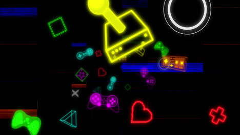 animación de glitch sobre iconos tecnológicos en fondo negro