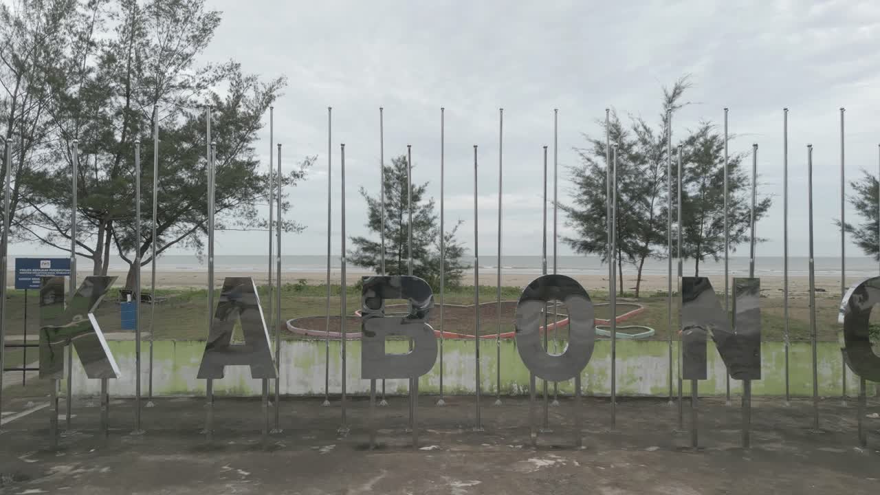 Beautiful Aerial Drone View Summer At Tanjung Kembang Water Park Beach Kabong , White Sandy Beaches, Coconut,And Palm Oil Plantation,Longe House,Homestay,Seratok,Sarawak,Borneo.