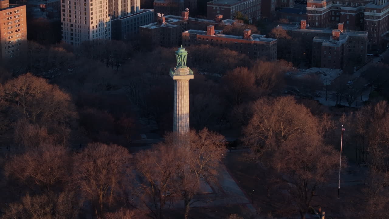 Aerial view of the Prison Ship Martyr's Monument. Shot on a winter morning in Brooklyn’s Fort Greene Park