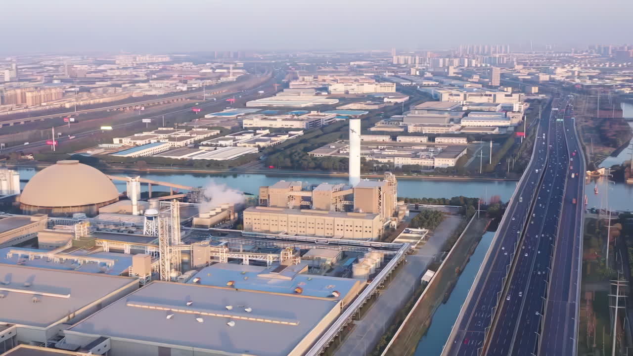 Green energy Industrial Factory Smoke stack. Petrochemical plant Oil and gas refinery. Technological unit for air purification from pollution and environmental protection at an oil and gas enterprise.