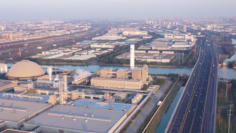 green energy industrial factory smoke stack. petrochemical plant oil and gas refinery. technological unit for air purification from pollution and environmental protection at an oil and gas enterprise.