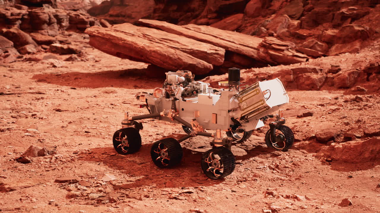 Mars Rover Perseverance exploring the red planet. Elements furnished by NASA.