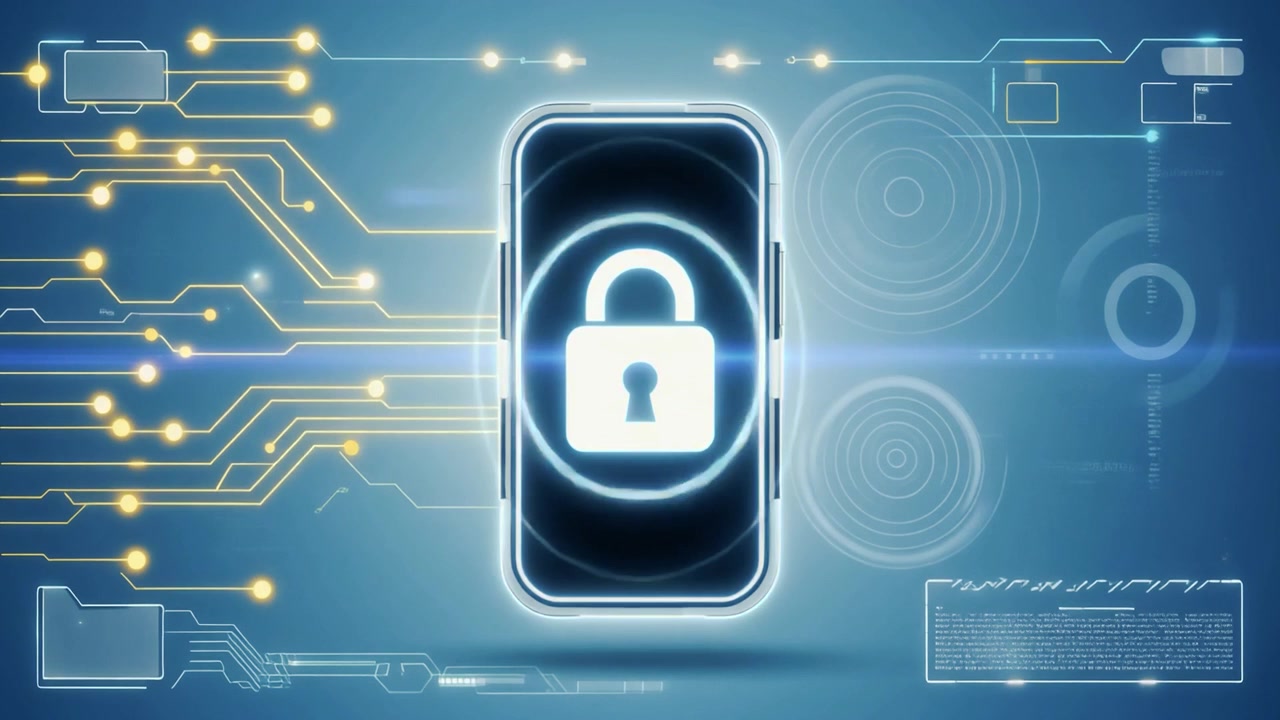 Animated Smartphone with Padlock Symbol for Digital Data Protection