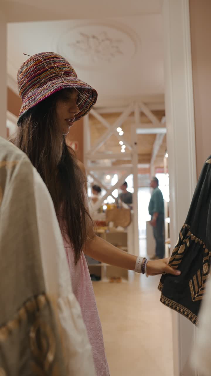 A woman browsing clothing in a store