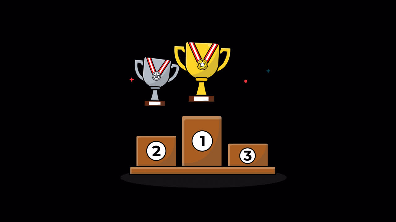 Animated Winner's Podium with Gold, Silver, and Bronze Trophies