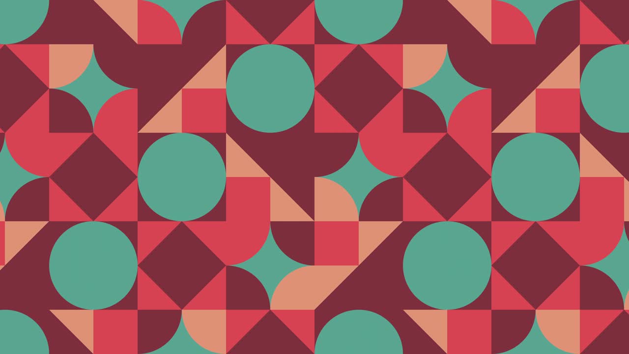 Vintage geometric pattern with animated tiles in warm color palette. Simple motion graphic seamless looped animation in retro flat style