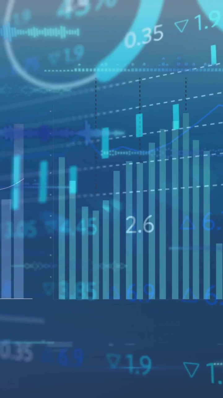 Animazione dell'elaborazione di dati finanziari su sfondo blu.