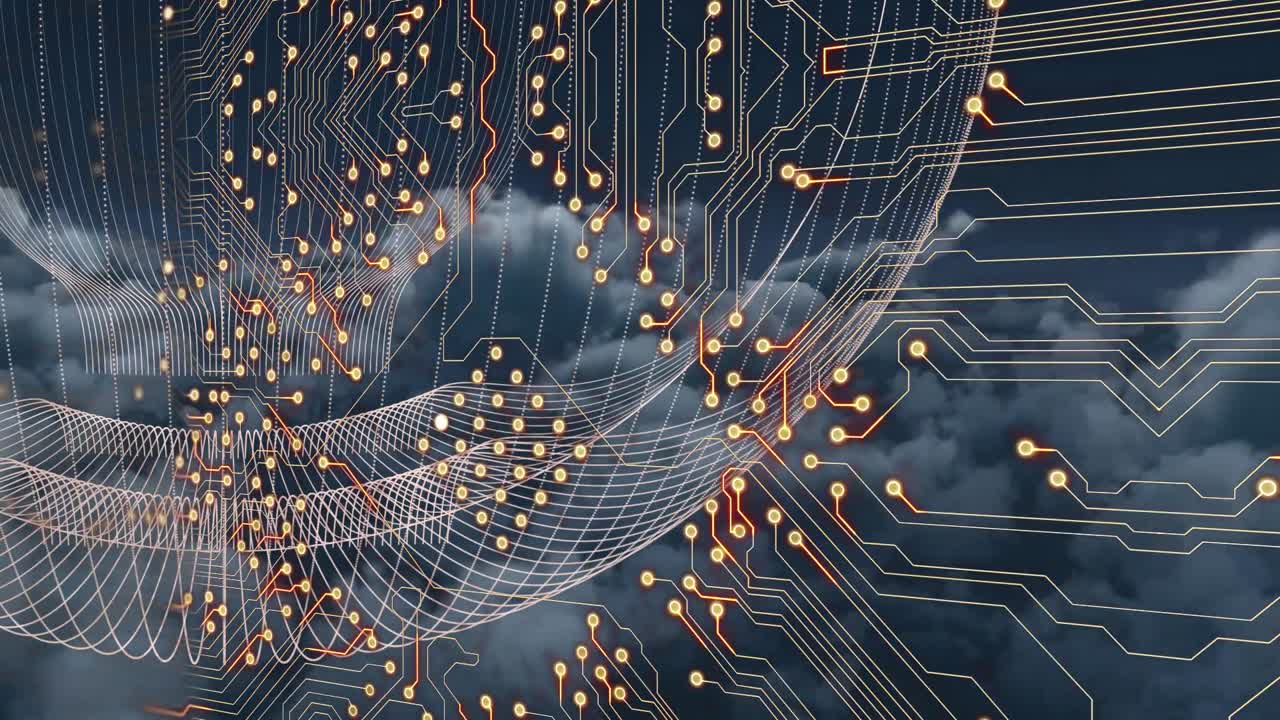 анимация процессорного гнезда над облачным небом