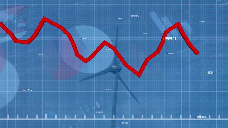 Red jagged line starting top-left, extending and oscillating over turbine, showing wind output