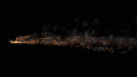magical particle flames firing from left to right with black background with smoke rising. use add or screen modes to remove background