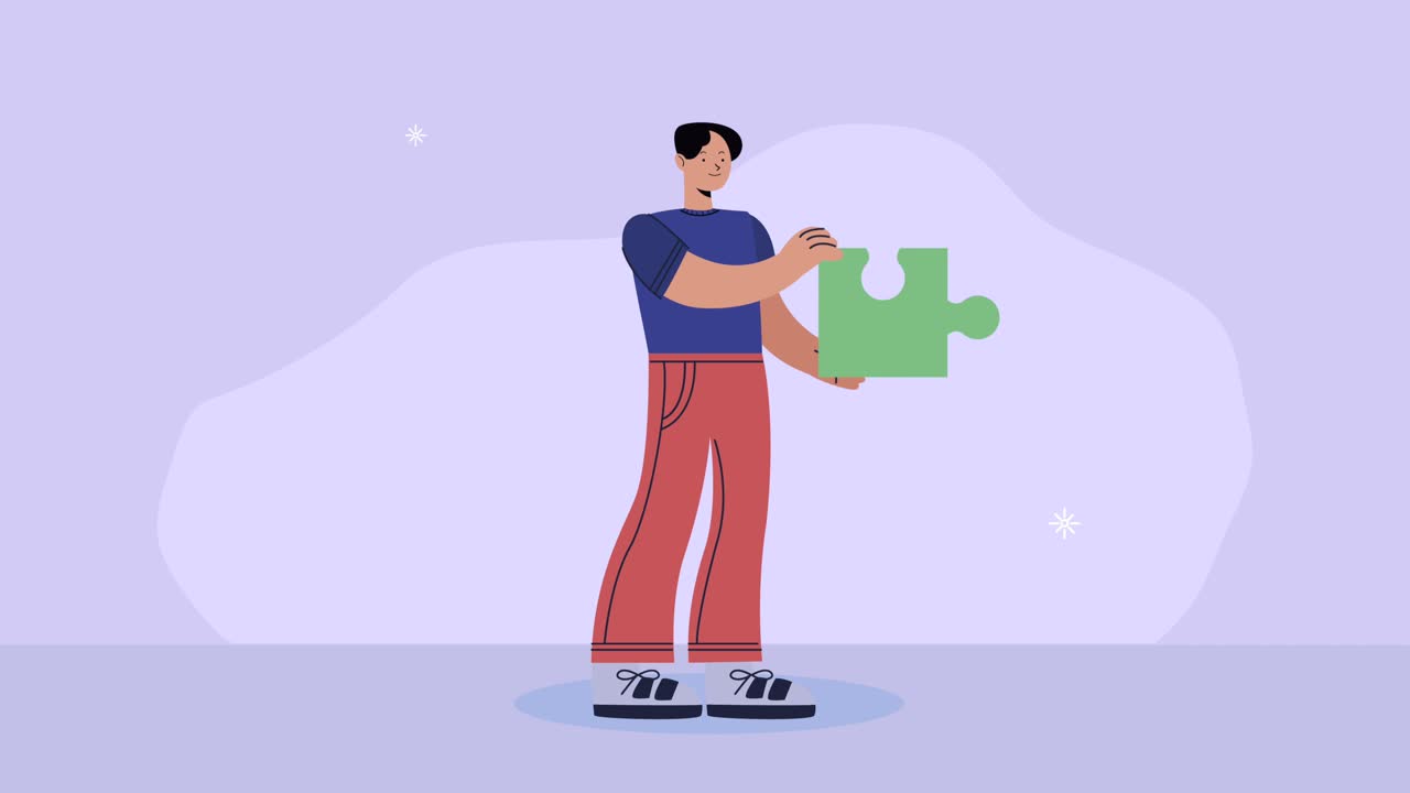 young man with puzzle piece animation