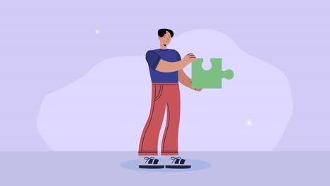 joven con animación de piezas de rompecabezas