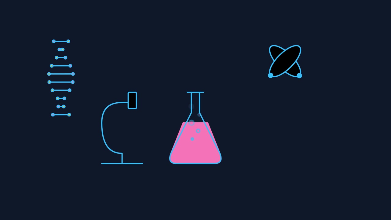 Animated Science Icons with DNA Helix and Laboratory Flask