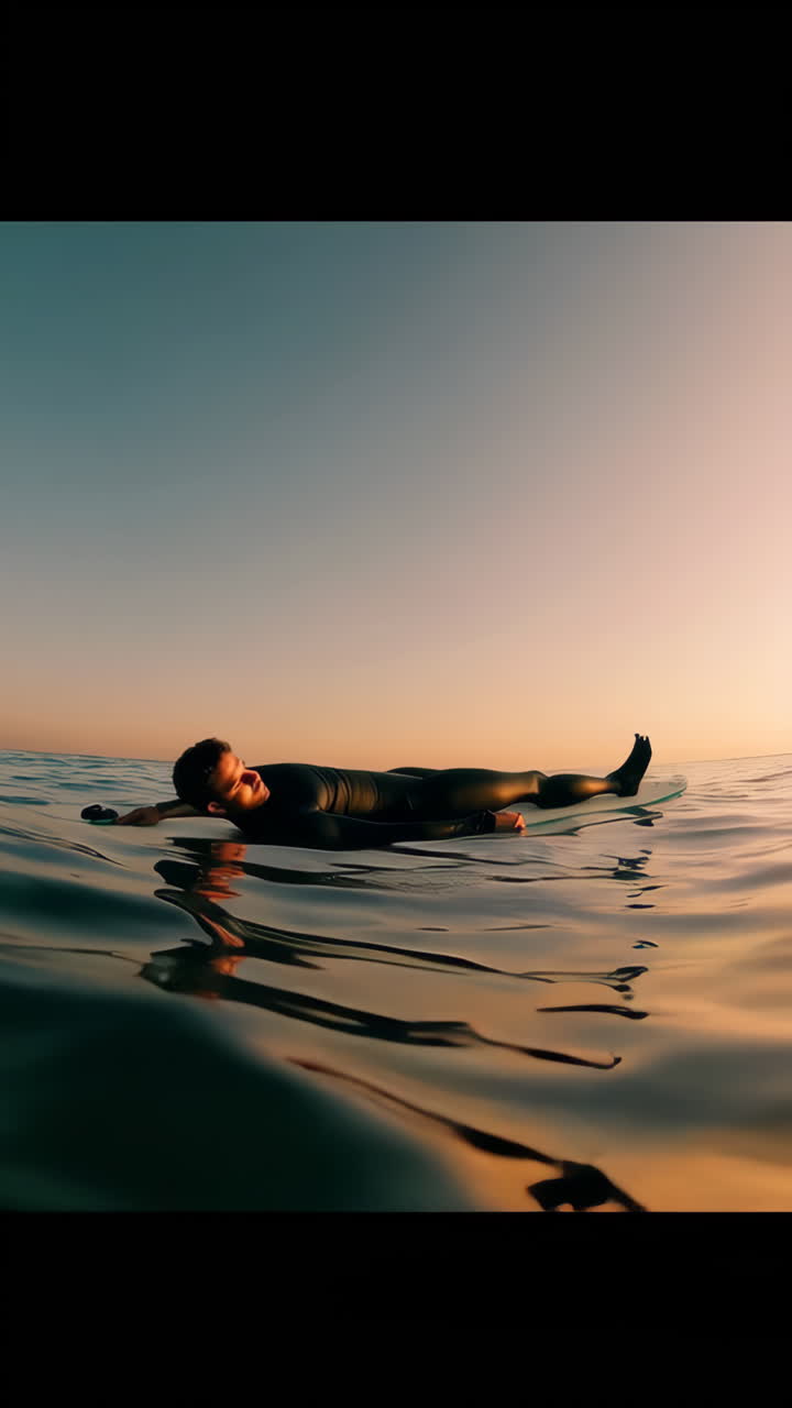 Surfer Enjoying Calm Sunset on the Ocean