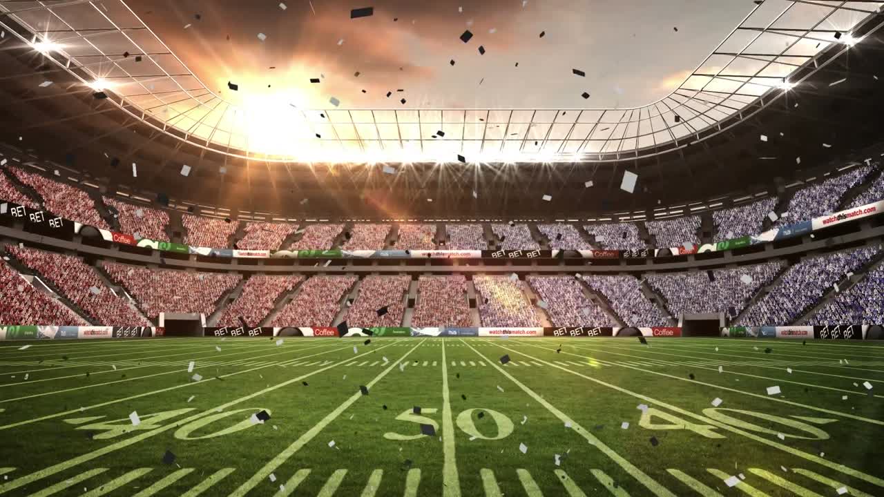 animación de confeti cayendo sobre el estadio deportivo