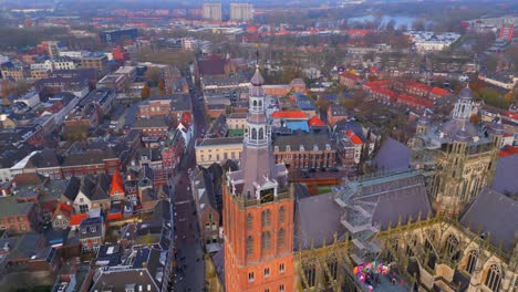 Orbit-over-Den-Bosch-historic-city-centre-with-basilique-streets-and-medieval-architecture
