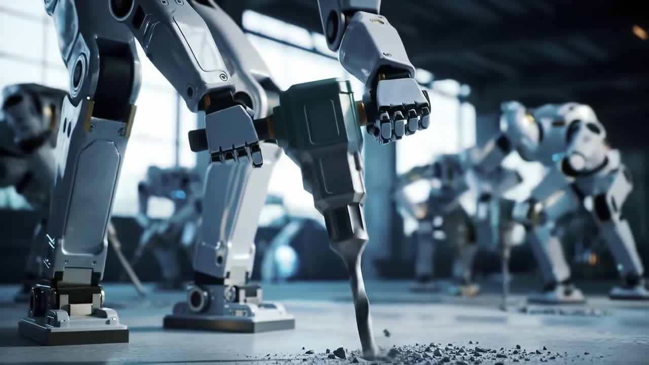 Advanced Robotics in Action: A Group of Automated Machines Engaged in Construction Tasks, Demonstrating Precision and Efficiency in Their Work Environment