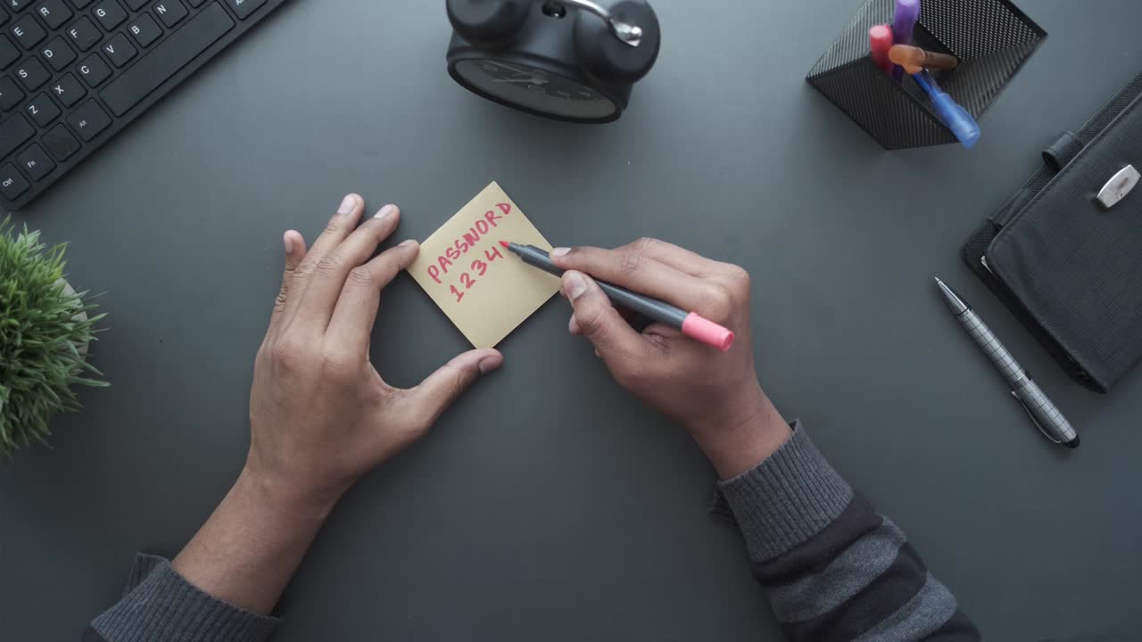 escribir la contraseña en una nota adhesiva