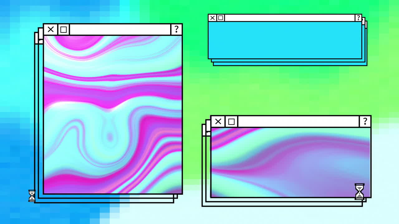 Animation of digital interfaces with colourful shapes and copy space on colourful background