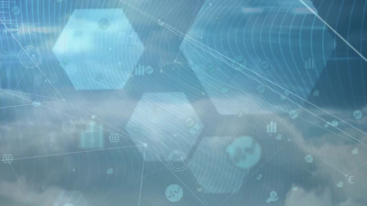 연결 네트워크를 통해 육각형과 아이콘의 애니메이션