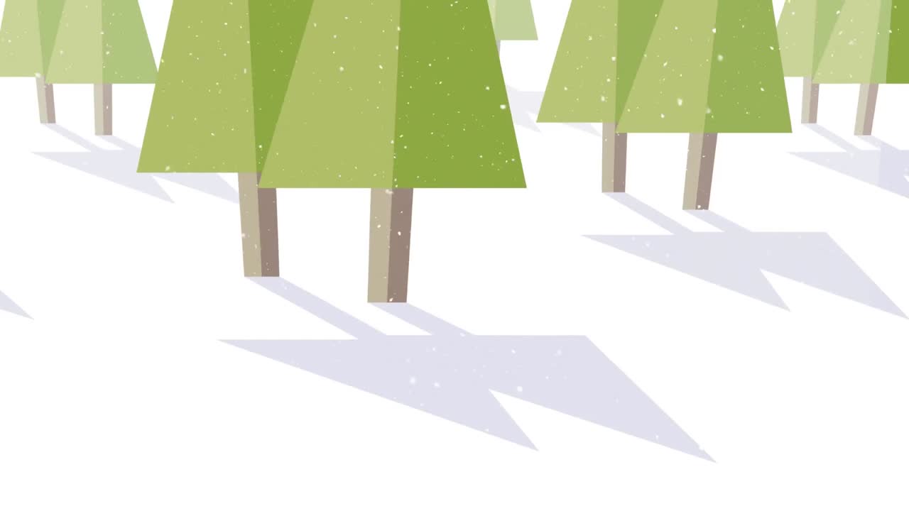 디지털 소나무 위에 내리는 눈의 애니메이션