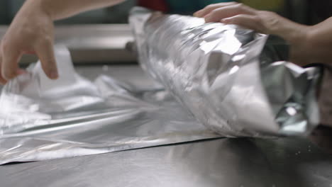 brazilian meat skewer preparation, wrapping in foil