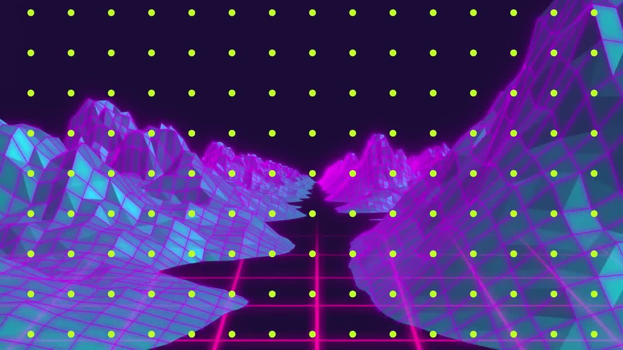 animación de montañas sobre una cuadrícula sobre un fondo oscuro